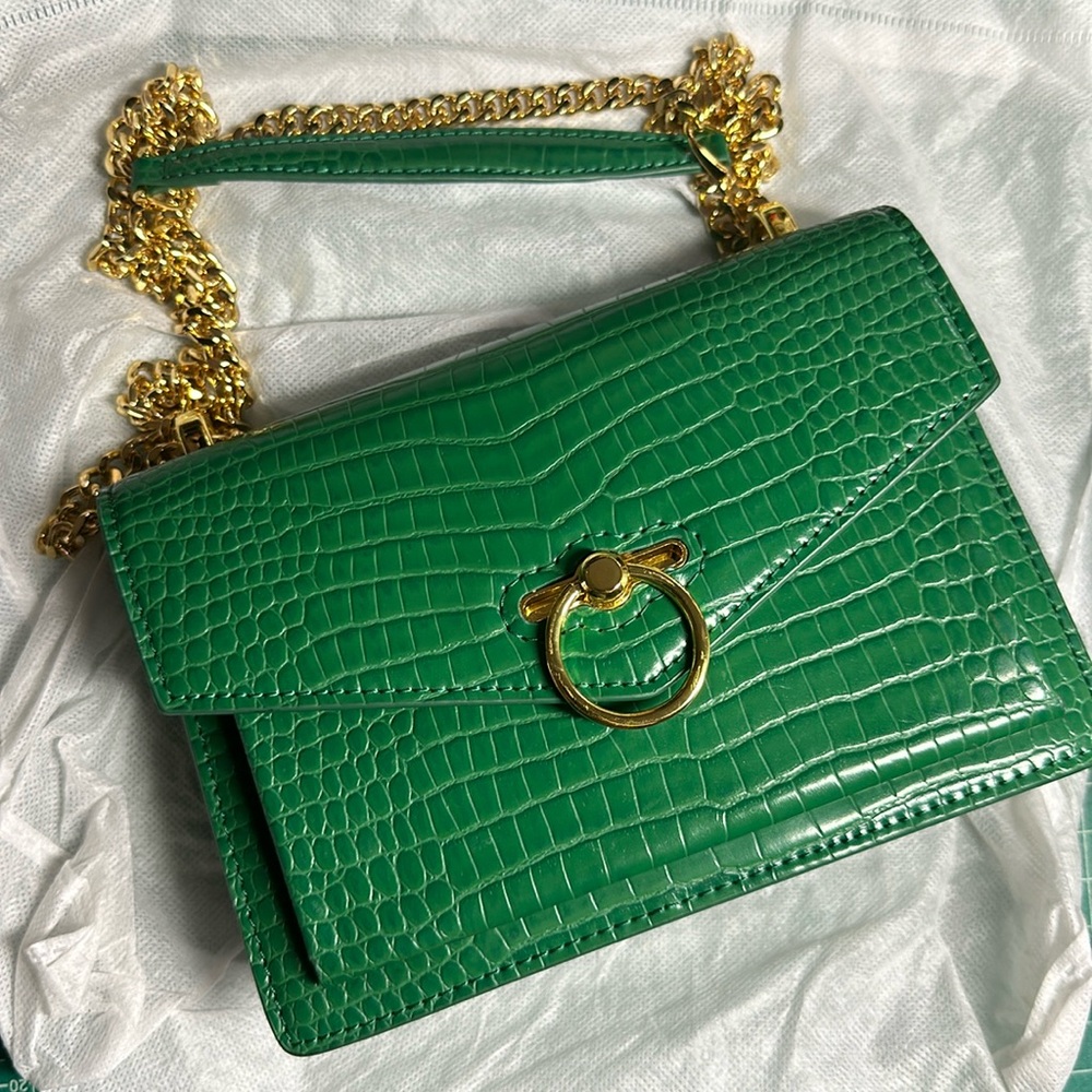 JW PEI KELLEY GREEN CROC BAG THE ENVELOPE NEW WITH DUST COVER